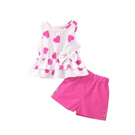 GOLLUNER Kids Girl Clothes Heart Print Sleeveless Top and Shorts Baby Girl Summer Outfits Short Set(6-7T)