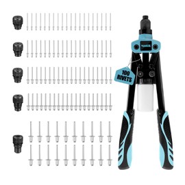 Meiwaltee 13" Rivet Gun, 1/4 Pop Rivet Gun with 100 Pcs Rivets, Manual Hand Heavy Duty Riveter with 5 Nosepieces for Plastic Metal,Aluminum, Plastic, Tube Stock,Gutter & Automotive.