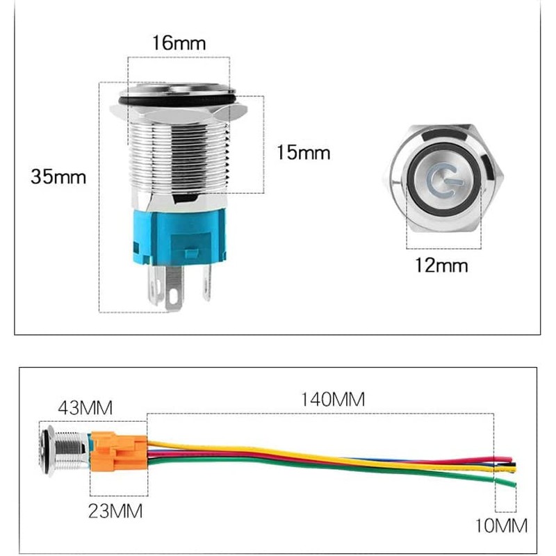 Hailege Locking Push Button Switch 16 mm 12V-24V 5A 1NO1NC