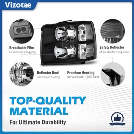 Vizotae Headlights W/Bulbs for 2007-2013 Chevy Silverado 1500, for 2007-2014 Silverado 2500HD 3500 Headlamp Replacement Driver & Passenger Side