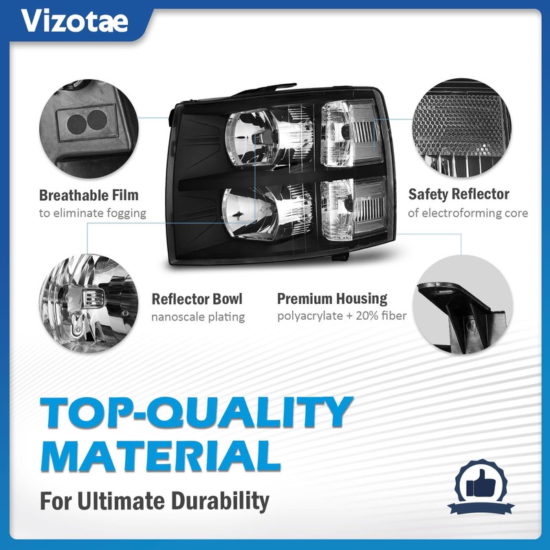 Vizotae Headlights W/Bulbs for 2007-2013 Chevy Silverado 1500, for 2007-2014