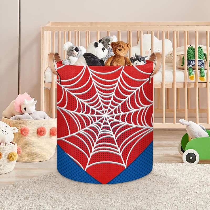 Large Laundry Basket Hamper - Red Spiderweb 62L Collapsible Storage