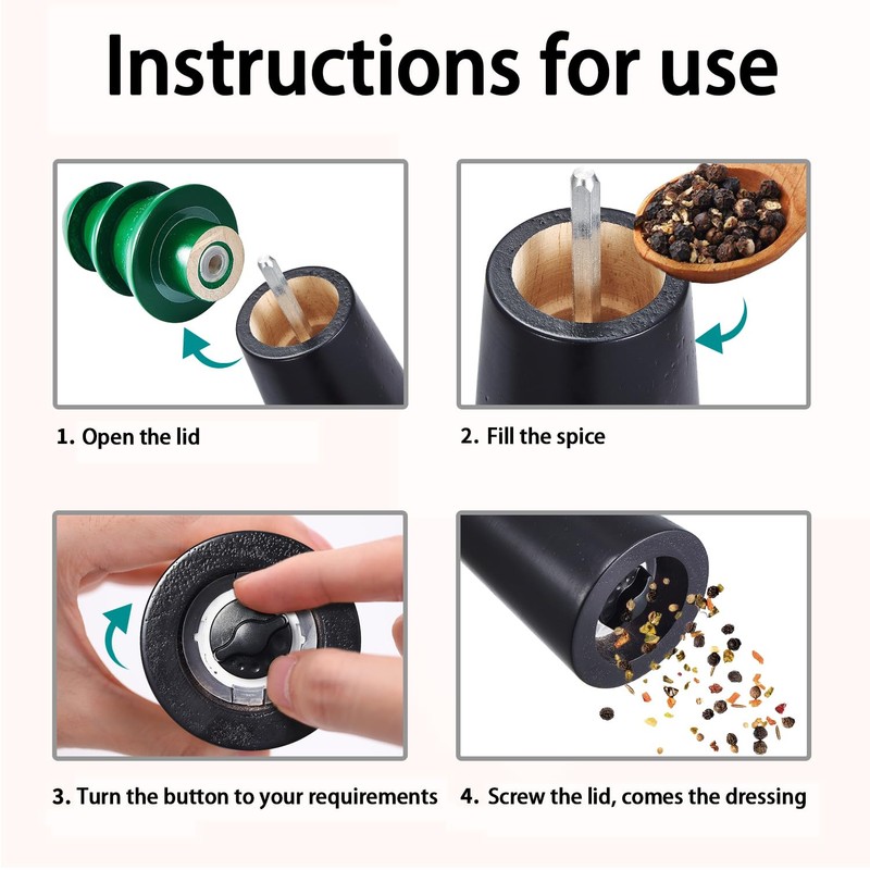 MAITTON Wooden Salt and Pepper Grinders Set - Manual Pepper