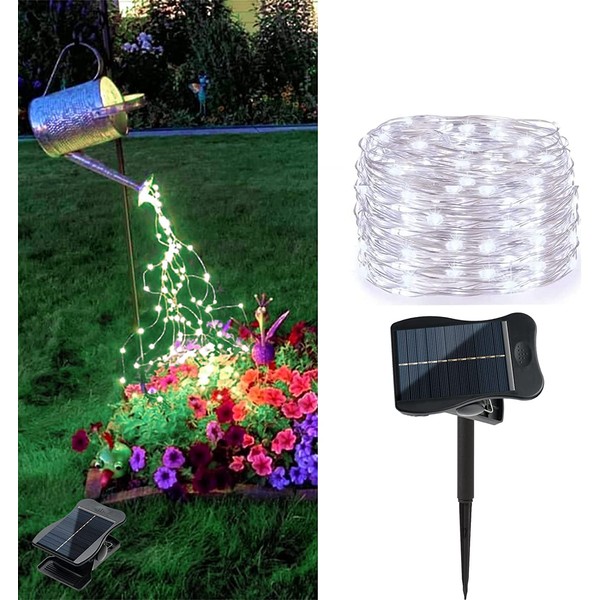 Solar Clip 10 Strands 200 LEDs String Fairy Lights, 8 Modes Twinkle Starry Copper String Lights, Waterproof Oudoor Solar Powered Firefly Lights for Garden Christmas Wedding Party Decor(Cool White)