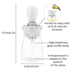 Oil Dispenser Bottle with Brush - 2 IN 1 Kitchen Olive Oil Container with Silicone Pastry Basting Brush for Cooking Vinegar Sauce BBQ Grill Frying, T-OB22, White