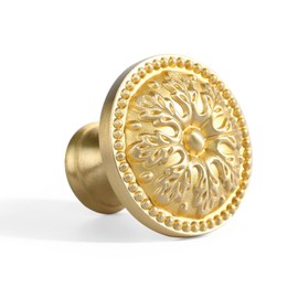 Myxekllo Brass Cabinet Round Knobs, 2 Pack Gold Euro Style Cabinet Knob Dresser Drawer Modern Dresser Drawer Knobs, Vintage Brass Cabinet Knobs for Cabinet Hardware Knobs