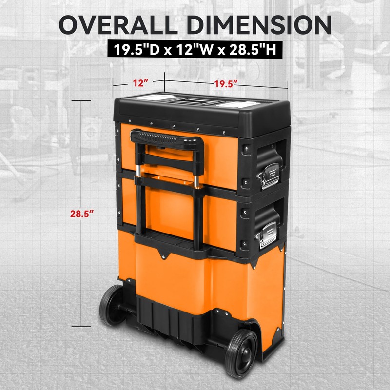 Auto Dynasty Stackable Tool Box 3-Tier Tool Separate Organizer Rolling