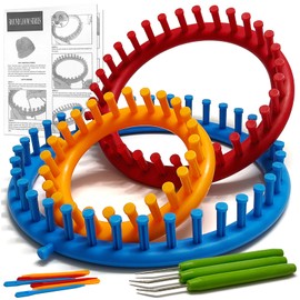 UCDRMA Loom Knitting Kit with Step-by-Step Instructions, Cost-Effective 3 Size Round Knitting Loom for Beginners, Easy & Quick Hat Knitting Loom Set/Scarf Loom Knitting Set with 3 Hooks & 6 Needles