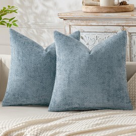 MIULEE Pack of 2 Coastal Blue Euro Sham Pillow Covers 24x24 Inch Summer Modern Boho Accent Decorative Throw Pillow Covers Chenille Farmhouse Cushion Covers for Home Decor Couch Bed Sofa Living Room
