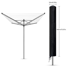 SanGlory Professional Protective Cover for Rotary Airer, Universal Cover for Clothes Umbrella, Waterproof Oxford Fabric Rotary Airer Cover (16 x 16 x 180 cm) - Black