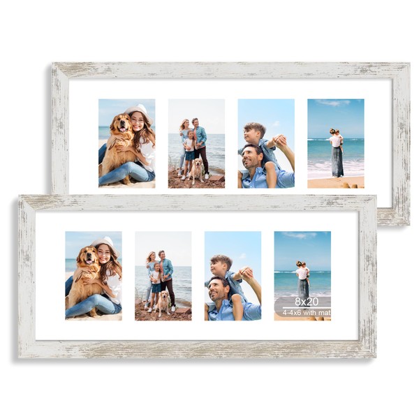 Hongkee 8x20 Picture Frame Set of 2, Distressed White Wood
