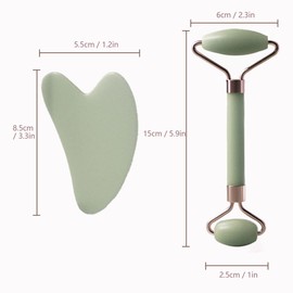 Jade Roller and Gua Sha Set, Face Eyes Neck Face Massager For Skin, for Eye Puffiness, Skin Tightening, Anti aging, Rejuvenate Face, Face Massager For Slimming And Firming (Green)