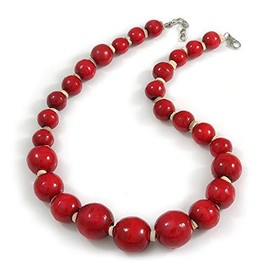 Avalaya Chunky Style Cherry Red Wood Bead Necklace - 50cm L/ 3cm Ext