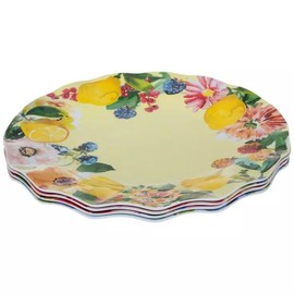 Floral Fruit Spring Summer Melamine Plates Small or Large - Dinnerware Set - Party Serving Dish 4 pc (dinner, floral fruit)