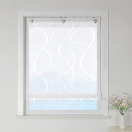 ESLIR Roman Blind No Drilling Required Burnout Eyelet Roller Blind Living Room Curtains Kitchen with Eyelets Transparent Modern with Waves Pattern White W x H 80 x 140 cm 1 Piece