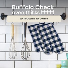 Buffalo Check Oven Mitts, 2 Pack, Navy - 7" x 13" - Quilted Pot Holders are Heat Resistant, Machine Washable & Stain Repellant - Non-Slip for Cooking, Baking & Grilling by Achim Home Decor