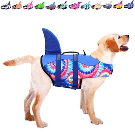 ASENKU Dog Life Jacket Pet Life Safety Vest for Swimming Boating, Dog Shark Life Jackets Dog Lifesavers Swimsuits for Pool, Dog Water Floatation Vest for Small Medium Large Dogs (Blue Bandhnu, XL)