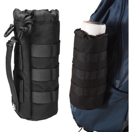 Molle Water Bottle Pouch, Molle Bottle Holder Holster Hydration Carrier Bag with Adjustable Drawstring Open Top for Military Vest Backpack Outdoor Cycling Hiking Camping Running (Black)