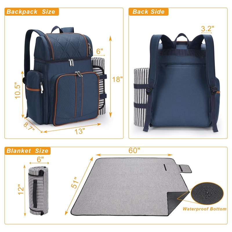 Picnic Backpack for 4,Picnic Basket Set,Leakproof Picnic Bag,Beach Cooler Backpack