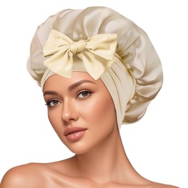 AOOWU Satin Bonnet, Double-Sided Silk Bonnet Hair Wrap, Hair Bonnet for Bath, Adjustable Satin Night Sleeping Cap with Elastic Band, Hair Care Head Cover Hat for Women Girls Long, Straight, Curly Hair