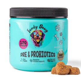 Funky Dawg Premium dog probiotic supplement chews, gut health & immune support supplements for dogs, tasty & effective probiotic chews for optimal dog digestive care, 3 funky flavours, 120pc (Chicken)