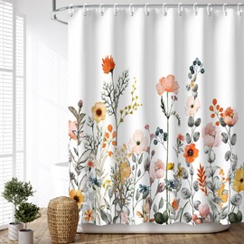 LIVILAN Floral Shower Curtains for Bathroom Flower Pretty Fabric Colorful Wildflower Flowered Shower Curtain with 12 Hooks Decorative Machine Washable, 72" W x 72" H