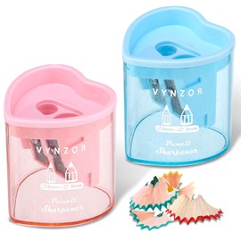 2 Pcs Pencil Sharpener with Container, Dual Holes (8mm - 12mm) Pencil sharpeners for Kids, Adults,School, Home and Office, Heart Shape Makeup Pencil Sharpener (Blue & Pink)