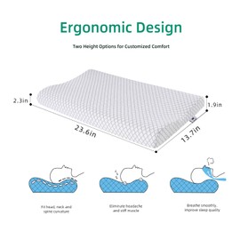 SUQ I OME Slim Sleeper-Ultra Thin Memory Foam Pillow for Sleeping,Thin & Low Cervical Profile,Ultra Firm, for Neck Pain,Stomacher, Back and Side Sleeper, (White, 23.6x13.7x2.4/1.9 inch)