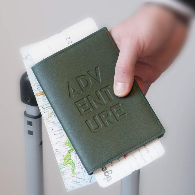 Passport Holder with Embossed Adventure, Travel Case, Travel Wallet, Document
