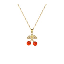 wsycoo Cherry Necklace for Women Red Crystal Cherry Necklace Rhinestone Cherry Pendant Necklace Cute Fruit Necklace Hypoallergenic Fruit Cherry Necklace Trendy Cherry Jewelry for Women, Metal, No
