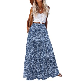 Hotouch Skirt Women's Long High Waist Skirts Elegant Maxi Skirt A-line Layering Drawstring Midi Casual Skirt Plain Skirt with Pockets, Z-Flowers-C, M