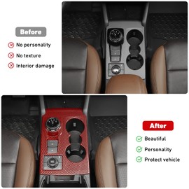 Linskip Gear Shift Panel Trim Compatible with Ford Bronco Sport 2021 2022 2023 2024 2025, Cup Holder Decor Cover for Bronco Sport Interior Accessories(Red Carbon Fiber)