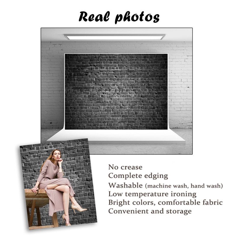 8x6ft(250x180cm) Black Brick Wall Photography Backdrops for Portrait Soft Fabric