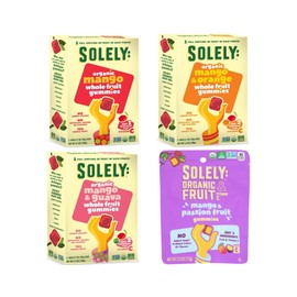SOLELY Organic Fruit Gummies Variety Pack, Mango, Orange, Guaba, and Passion Fruit, Total 4 Packs, LIVEBEAR Assortment.