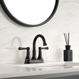 TimeArrow Oil Rubbed Bronze 2 Handle Centerset Bathroom Sink Faucet with Pop up Drain, High Arc Modern 4 Inch Bathroom Vanity Lavatory Faucet for 3 Holes with Brass 360° Swivel Spout, TAF067Y-ORB