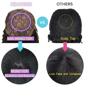 Niawigs Silky Straight Human Hair Wigs with Bangs for Black Women 1.5 Inches Hand Tied Top Wig Thick and Full Density 180% 8 Inches Black Color