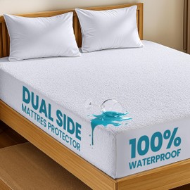 Utopia Bedding Dual Sided Mattress Protector with Waterproof Terry Top and Side Panels Queen Size, Soft and Breathable Mattress Cover, Fitted Style with Stretchable Elastic Pockets