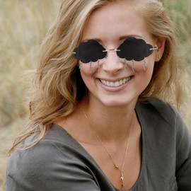 VALICLUD Sunglasses for Women Cloud Shaped Rimless Sunglasses with Lightning Charms Fashion Sunglasses Colored Lens Grey