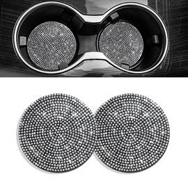 Lotsdonxia 2 Sets of Rhinestone-Adorned Car Cup MatSparkling Bling Car Mats丨Universal, Non-Slip Inserts for Car Cup Holders, Suitable for Cars, Kitchens, Home Offices-7cm（A）
