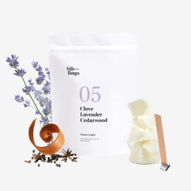 Siblings Candle Refill Kit – DIY Coconut Soy Wax Candle Making Kit for Reusable Vessels – Non-Toxic Clean Burn, Wooden Wick – Scent No 05: Clove, Lavender, Cedarwood – 60 Hour Burn
