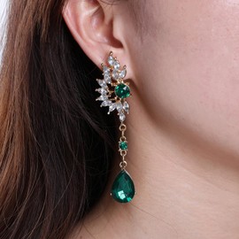 Zeshimb Teardrop Crystal Dangle Earring Rhinestone Chandelier Teardrop Earings Emerald Emerald Cluster Statement Earrings Diamond Wings Earrings Wedding Bridal Jewelry for Women
