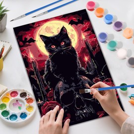 Skyboda Skull Paint by Numbers Kit for Adults Beginners with Frame, Black Cat Adult Paint by Number Kits on Canvas, Easy DIY Oil Painting Kits for Home Decor, 8x12in