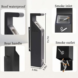 Zeivvnef Wall-Mounted Trash Can-Stainless Steel Black Outdoor Trash Can with Lock, Suitable for Public Areas, Bars, Offices, Gardens, Restaurants