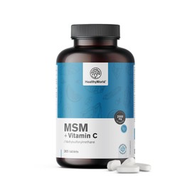 HealthyWorld® MSM 2000 mg - With Vitamin C - 365 Tablets - 6 Months Supply - High Concentration - 2000 mg per Daily Dose - Vegetarian - No Additives - Beauty Mineral