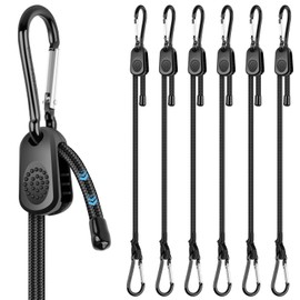 Adjustable Tensioning Elastic Straps with Carabiner Hooks, Pack of 6 Expander with Carabiner, Superior Rubber Tensioner, Luggage Tensioner for Sun Sail, Garden Tools, Load - Freely Adjustable Length