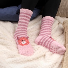 BambooMN Women's Super Soft Warm Cute Animal Non-Slip Fuzzy Fluffy Crew Winter Home Socks, Geck Extra Large - 1 Pair