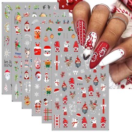 6Sheets Cute Cartoon Christmas 3D Nail Stickers Deer Gonks Snowflakes Xmas Design Nail Art Decals New Year Self Adhesive Manicure Sliders for Women