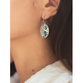Barzel 18K White Gold Plated Created Abalone Dragonfly Dangling Earrings for Women - Made in Brazil