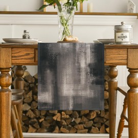 Artoid Mode Black Abstract Modern Art Table Runner, Seasonal Farmhouse Style Kitchen Dining Table Decoration for Home Party Decor 13x72 Inch