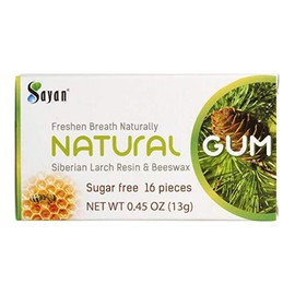 Sayan Sugar Free All Natural Gum, Siberian Larch Tree Resin and Beeswax Chewing Gum for Fresh Breath, Vegetarian, Non-GMO, No Sugar, Gluten Free, Aspartame Free, No Preservatives - 4 Packs (64 Pieces)